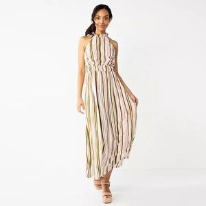 Nine West Striped Halter Sleeveless Maxi Dress Sz XXL